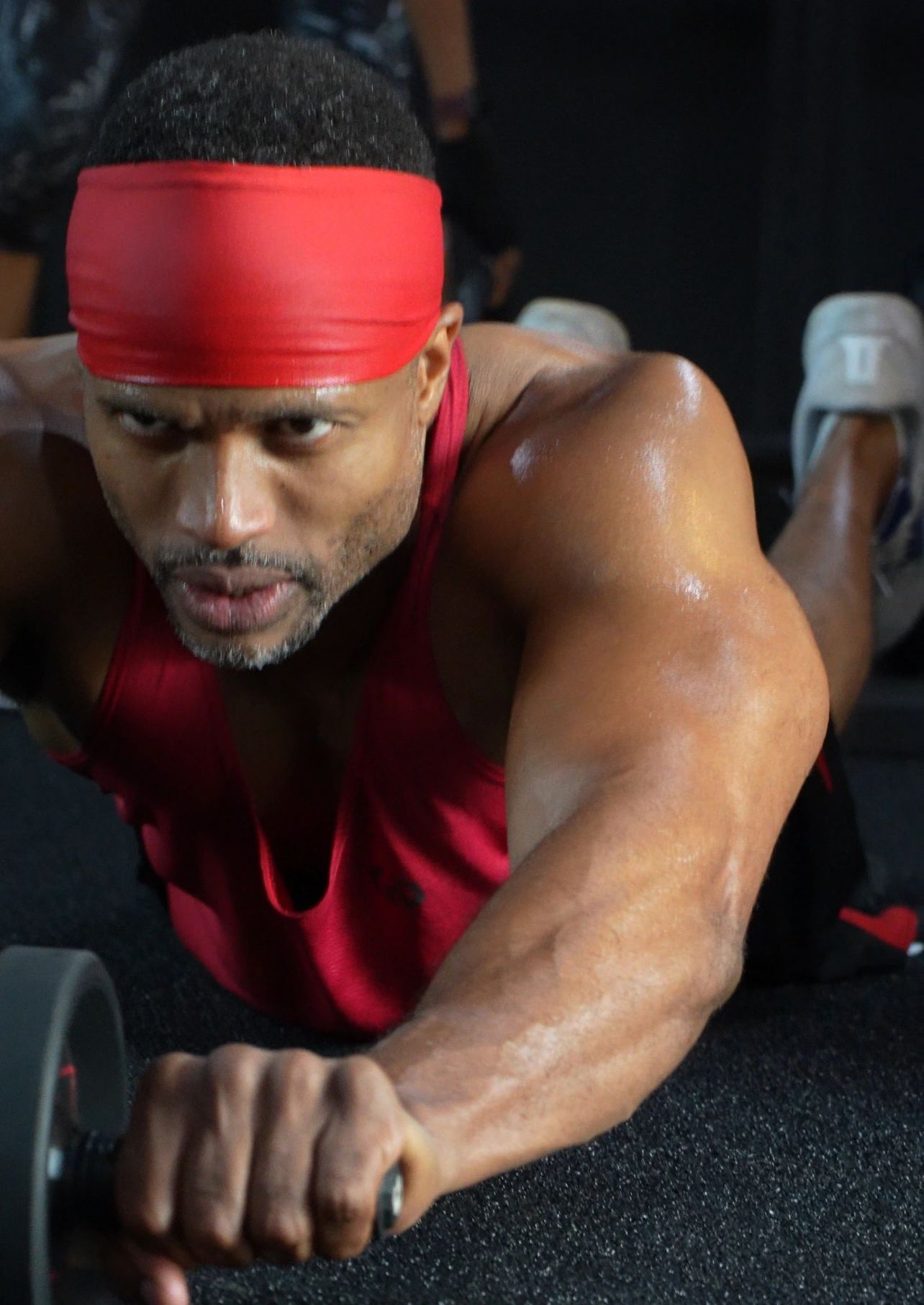 Muscular athlete combat sports intense training